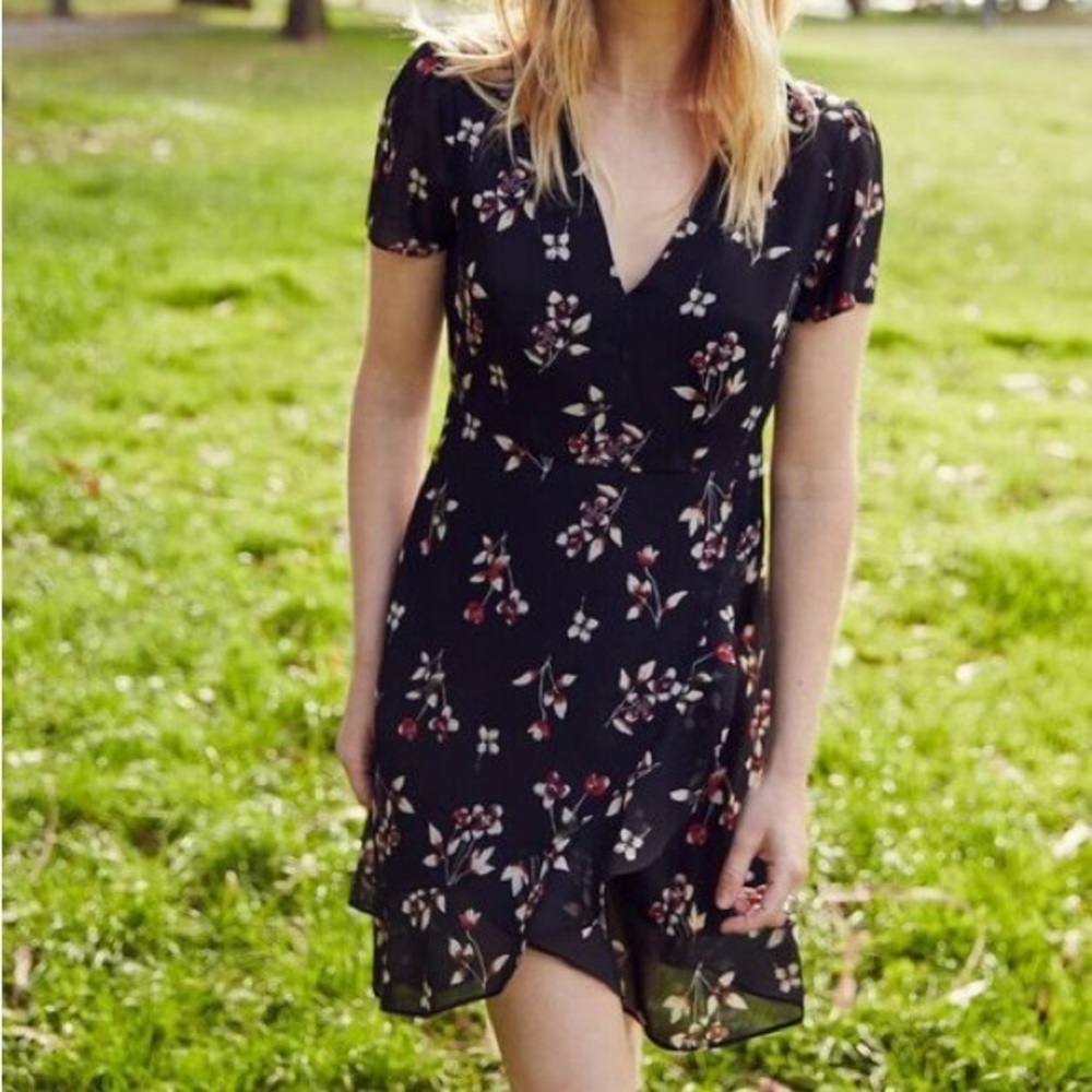 Madewell Posey Black Floral Mini Dress size Medium